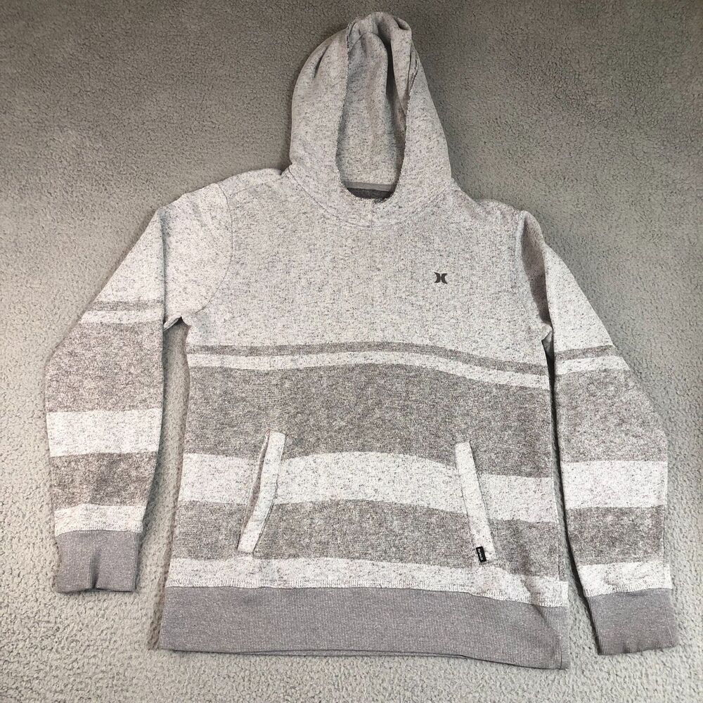 Hurley Hoodie Mens Medium Gray High Neck Pullover Stripped Sweatshirt‎ Skater